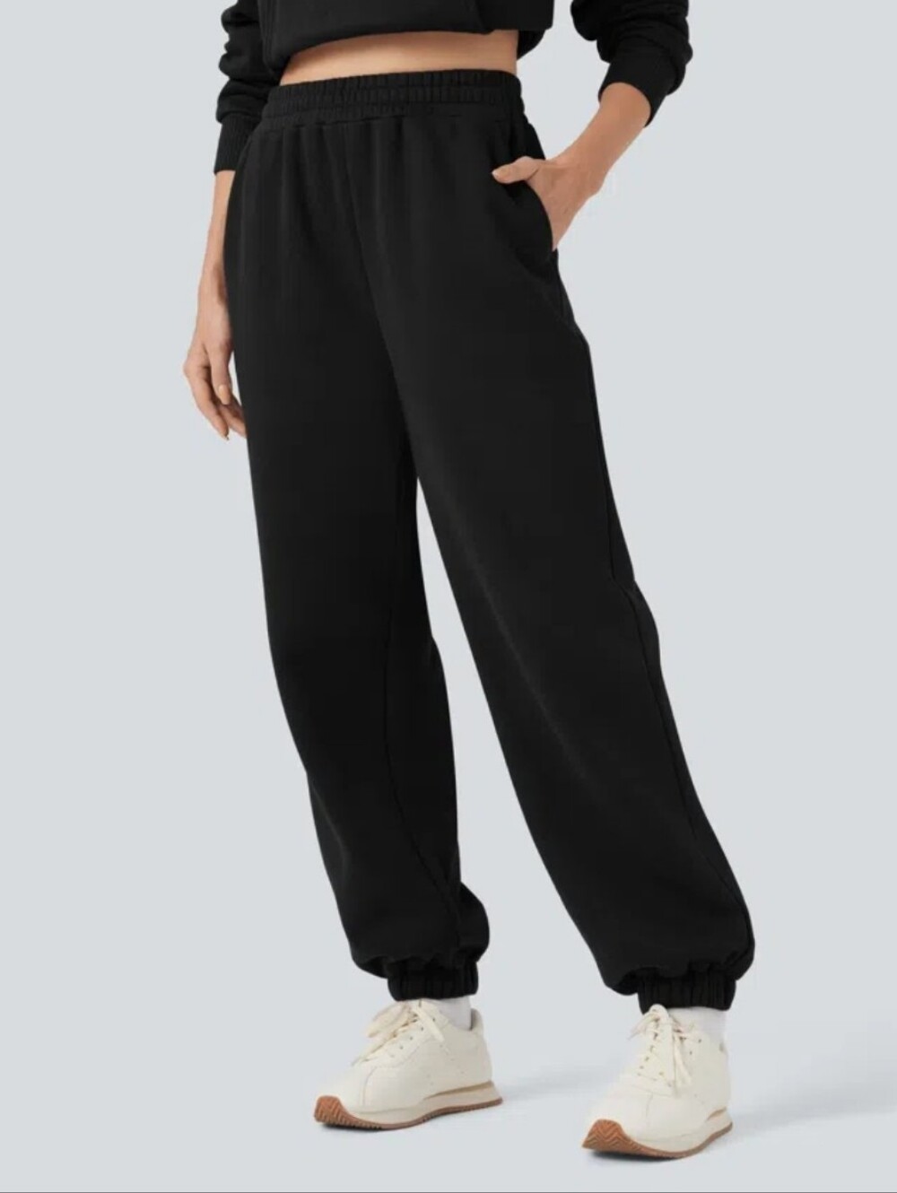 Halara Foldover High Waisted‎ Drawstring Fleece Joggers with Pockets Womens Sz L